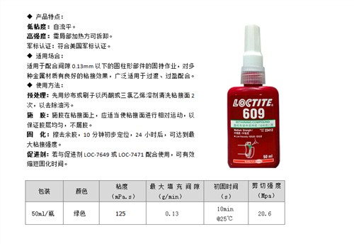 樂泰609 樂泰609圓柱形部件固持膠 50ml 念凱供