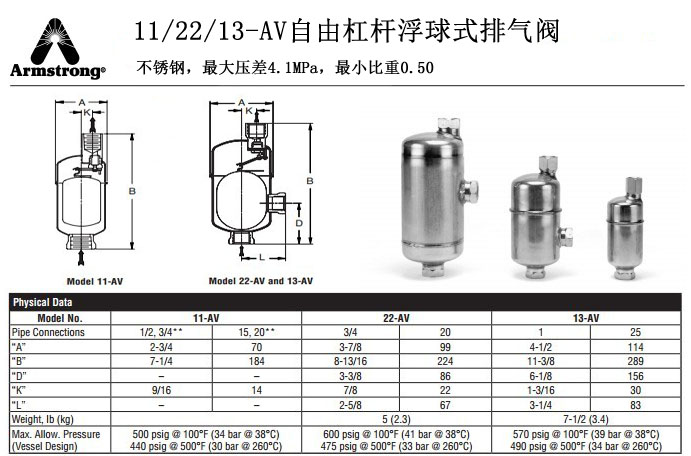 11-AV阿姆斯壮不锈钢浮球式排气阀